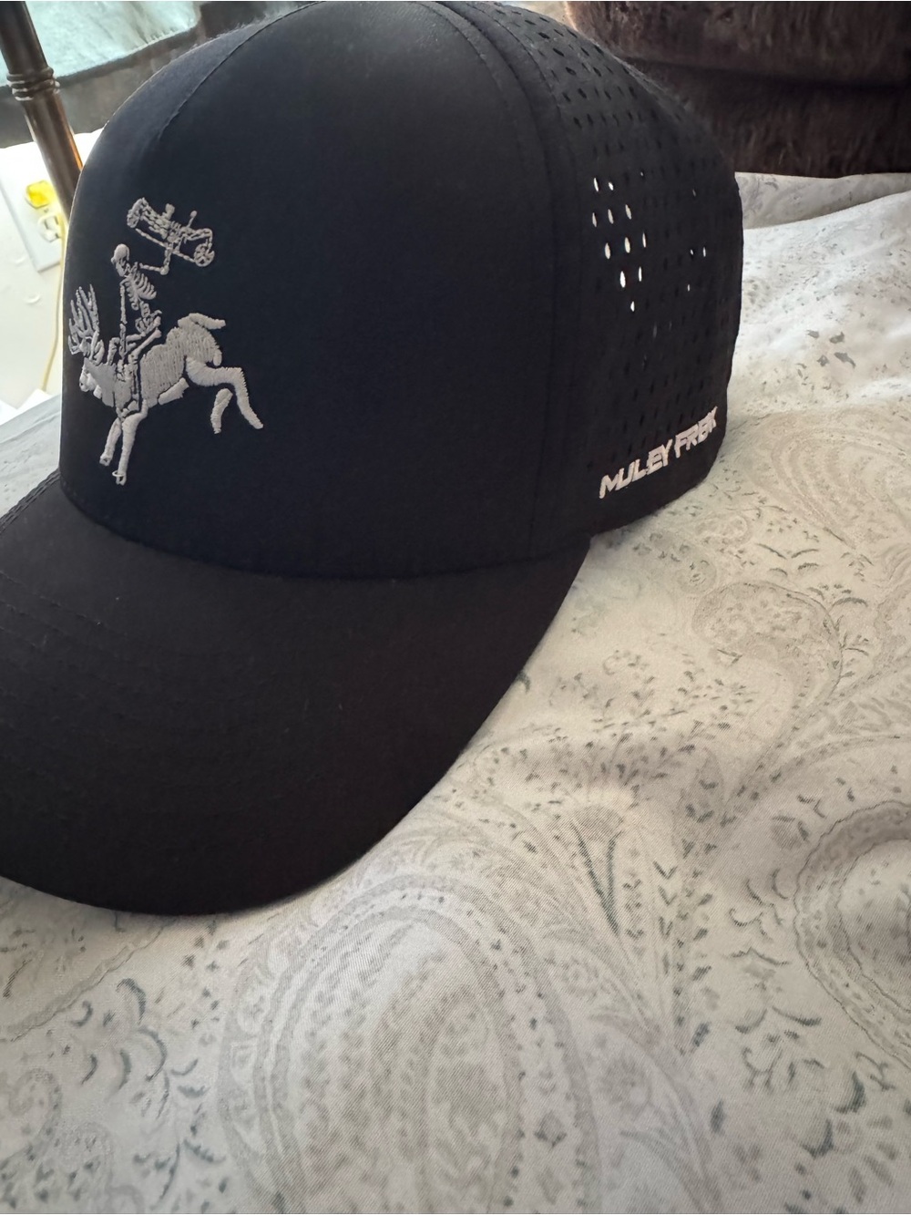 Black Performance Hat with Embroidered Mule Deer